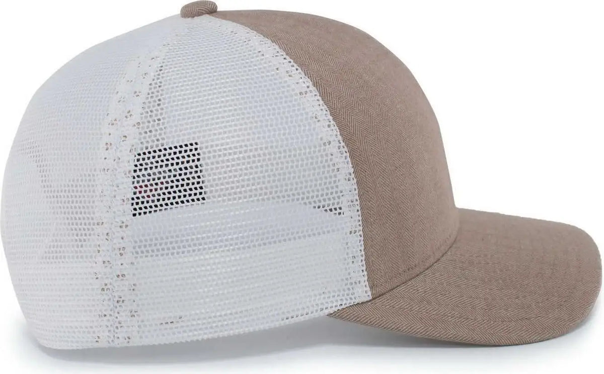 Pacific Headwear P124 Herringbone Trucker Cap - Khaki White