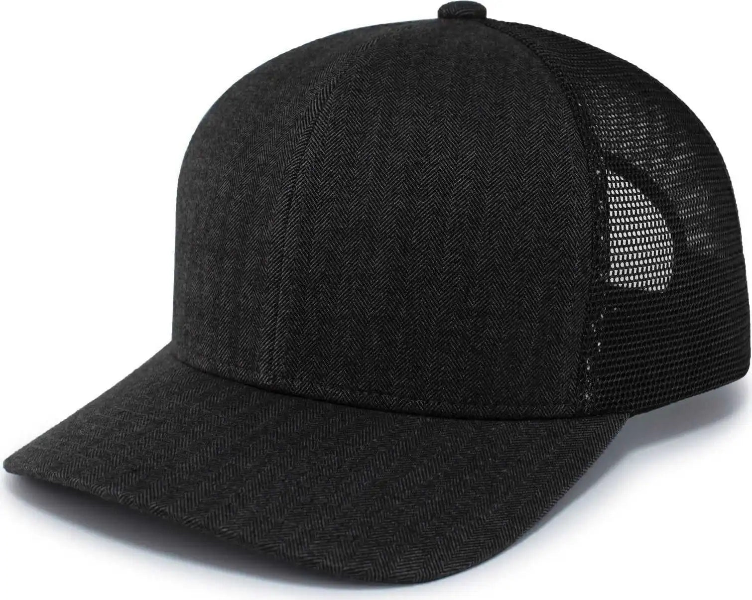 Pacific Headwear P124 Herringbone Trucker Cap - Light Charcoal Black - 7’’ - 7 7/8’’