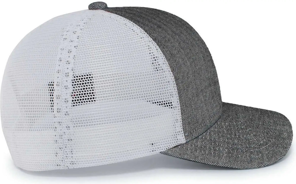 Pacific Headwear P124 Herringbone Trucker Cap - Light Grey White - 7’’ - 7 7/8’’