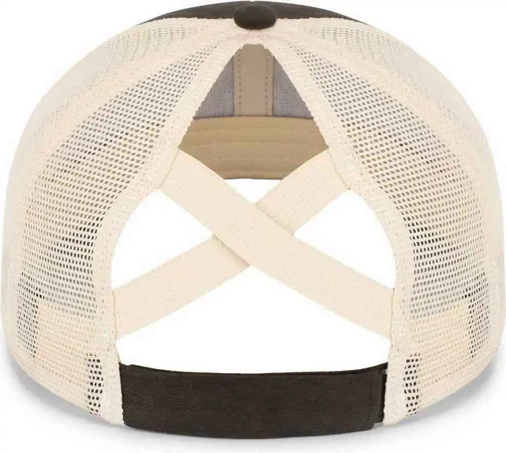 Pacific Headwear P130 Ladies Ponytail Cap - Black Beige - 7’’ - 7 7/8’’