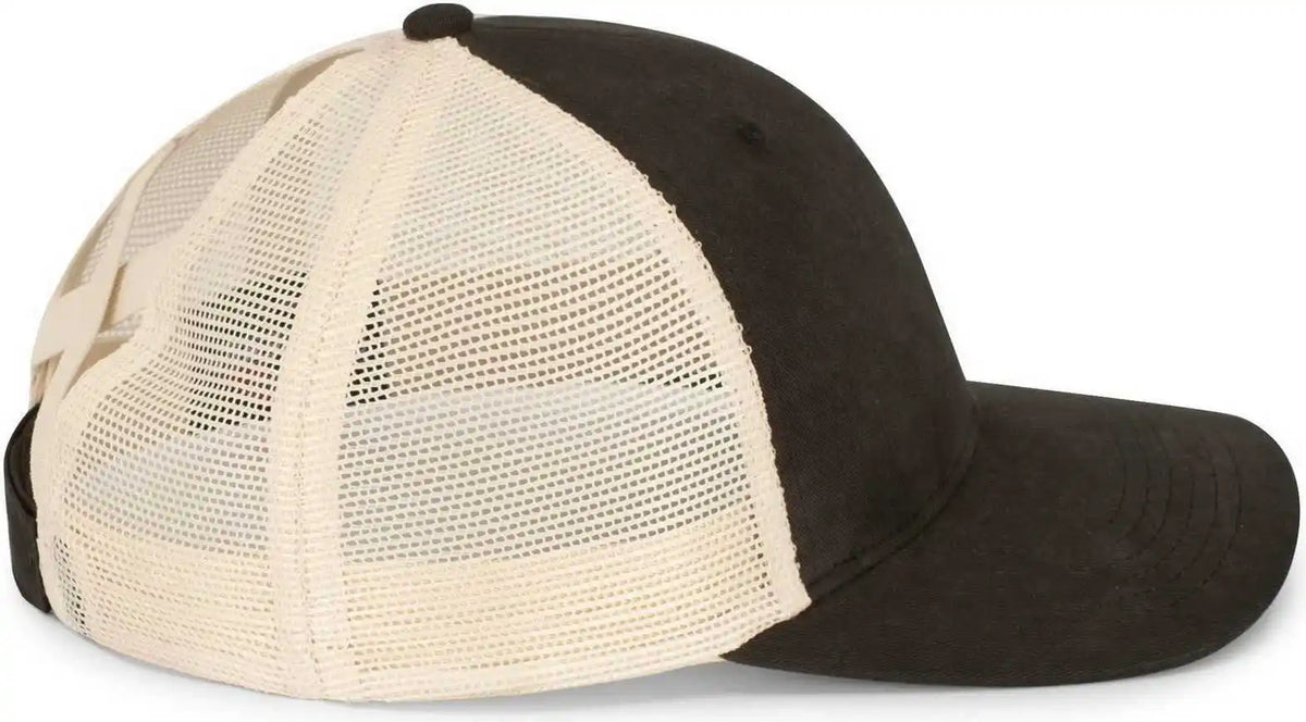 Pacific Headwear P130 Ladies Ponytail Cap - Black Beige - 7’’ - 7 7/8’’