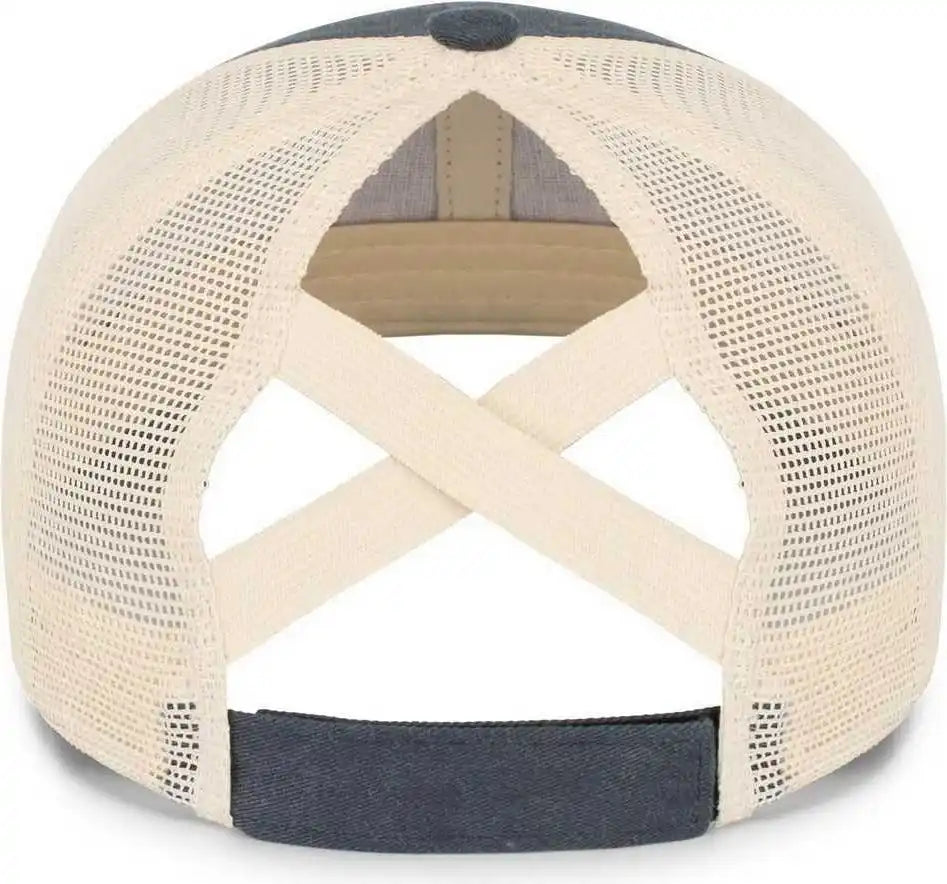 Pacific Headwear P130 Ladies Ponytail Cap - Navy Beige - Khaki / 7’’ 7 7/8’’