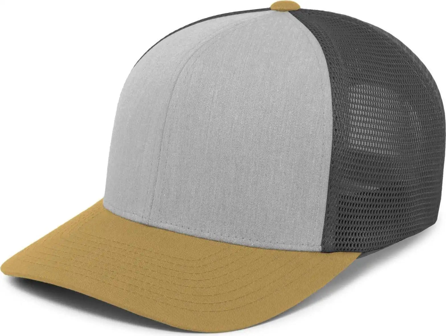 Pacific Headwear P151 Trucker Pacflex Snapback Cap - Heather Grey Lt Charcoal Amber Gold - Gray / 7’’ 7 7/8’’