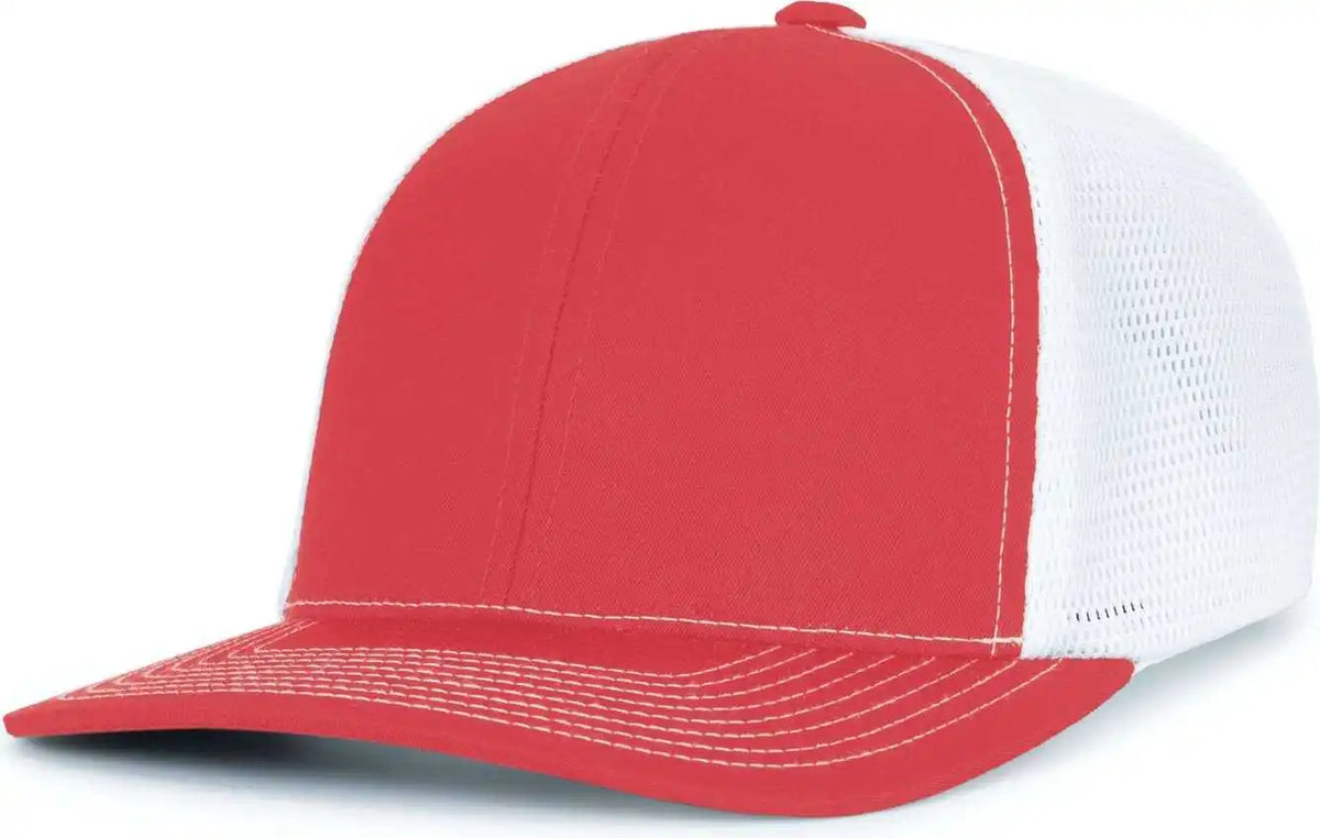 Pacific Headwear P151s Contrast Stitch Trucker Pacflex Snapback Cap Red White / 7’’ 7 7/8’’