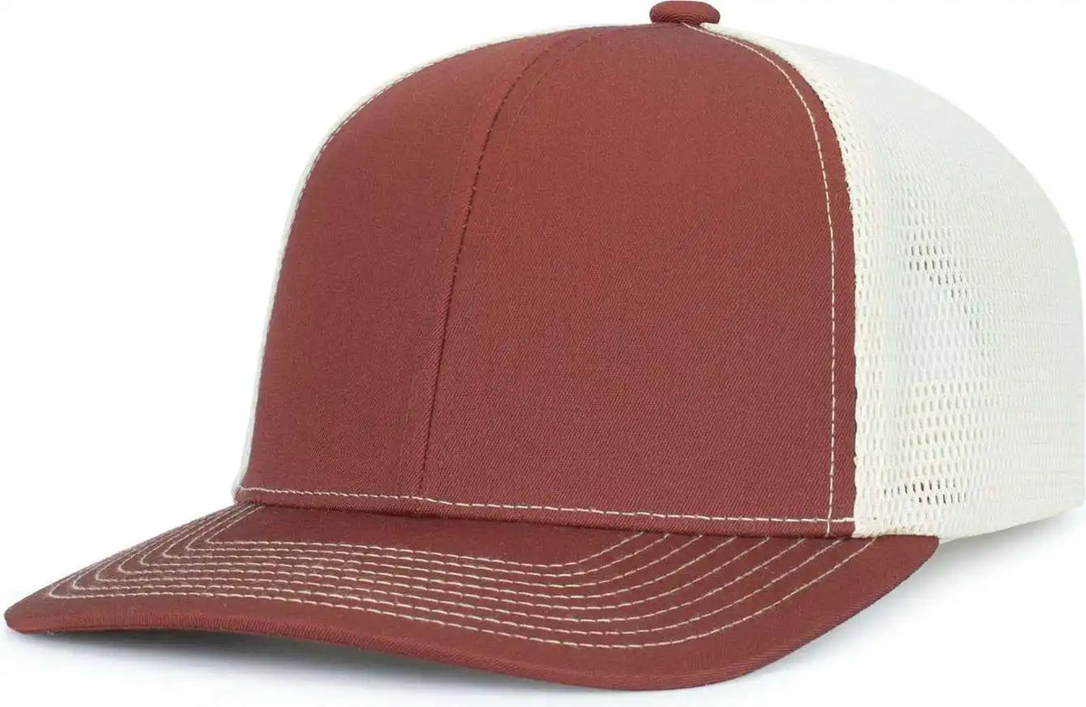Pacific Headwear P151s Contrast Stitch Trucker Pacflex Snapback Cap - Brick Beige - Brown Kahki / 7’’ 7 7/8’’