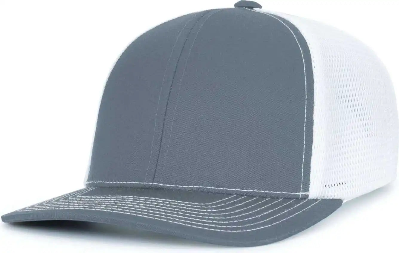 Pacific Headwear P151s Contrast Stitch Trucker Pacflex Snapback Cap - Graphite White - Dark Gray White / 7’’ 7 7/8’’