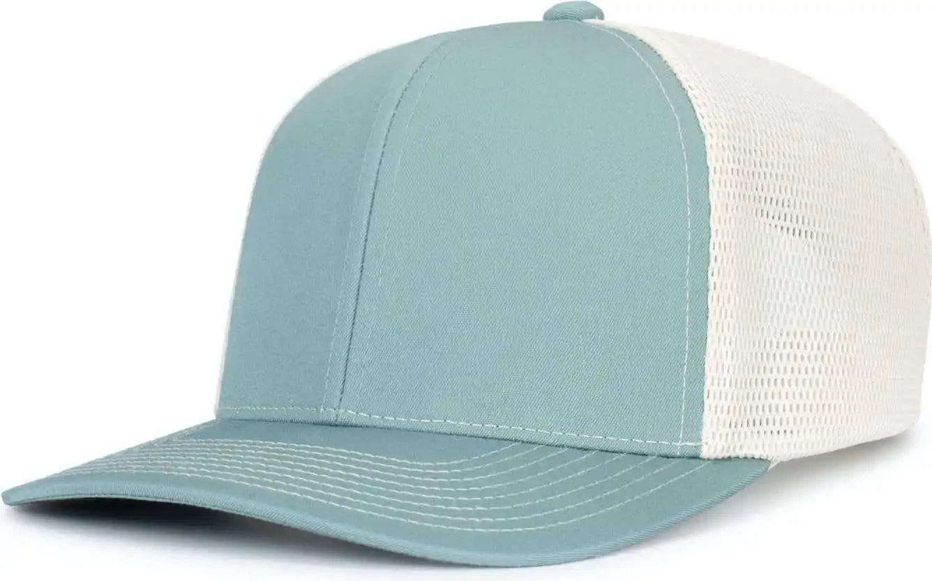 Pacific Headwear P151s Contrast Stitch Trucker Pacflex Snapback Cap - Smoke Blue Beige - Khaki / 7’’ 7 7/8’’