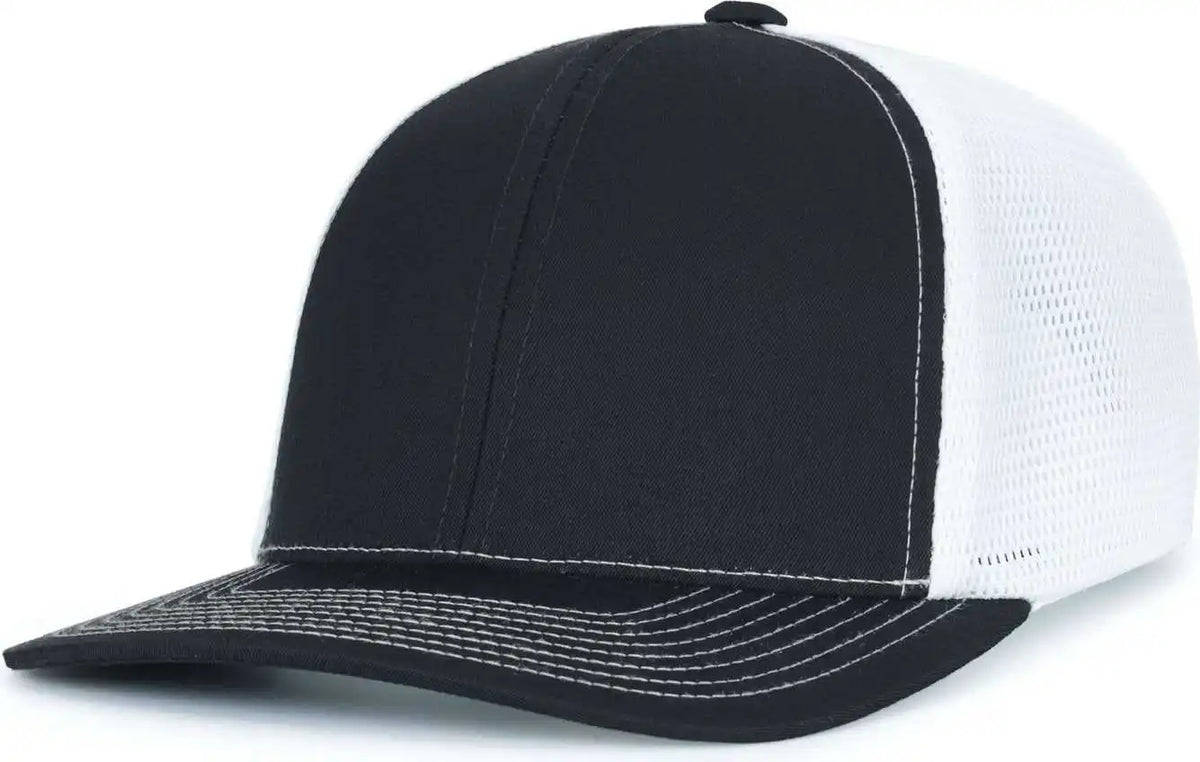 Pacific Headwear P151s Contrast Stitch Trucker Pacflex Snapback Cap Black White / 7’’ 7 7/8’’