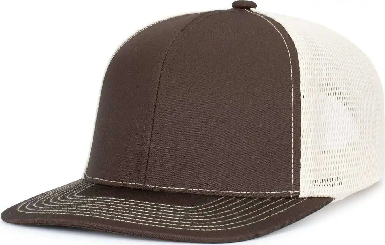 Pacific Headwear P151s Contrast Stitch Trucker Pacflex Snapback Cap - Grey Brown Beige - Gray / 7’’ 7 7/8’’