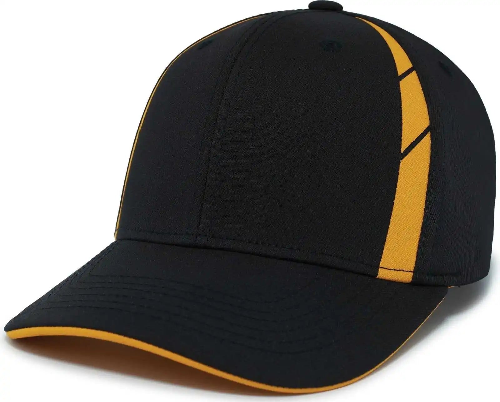 Pacific Headwear P303 Coolcore Sideline Snapback Cap - Black Gold - 7’’ - 7 7/8’’