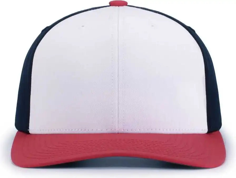 Pacific Headwear P322 Poly/cotton Snapback Cap White Navy Red
