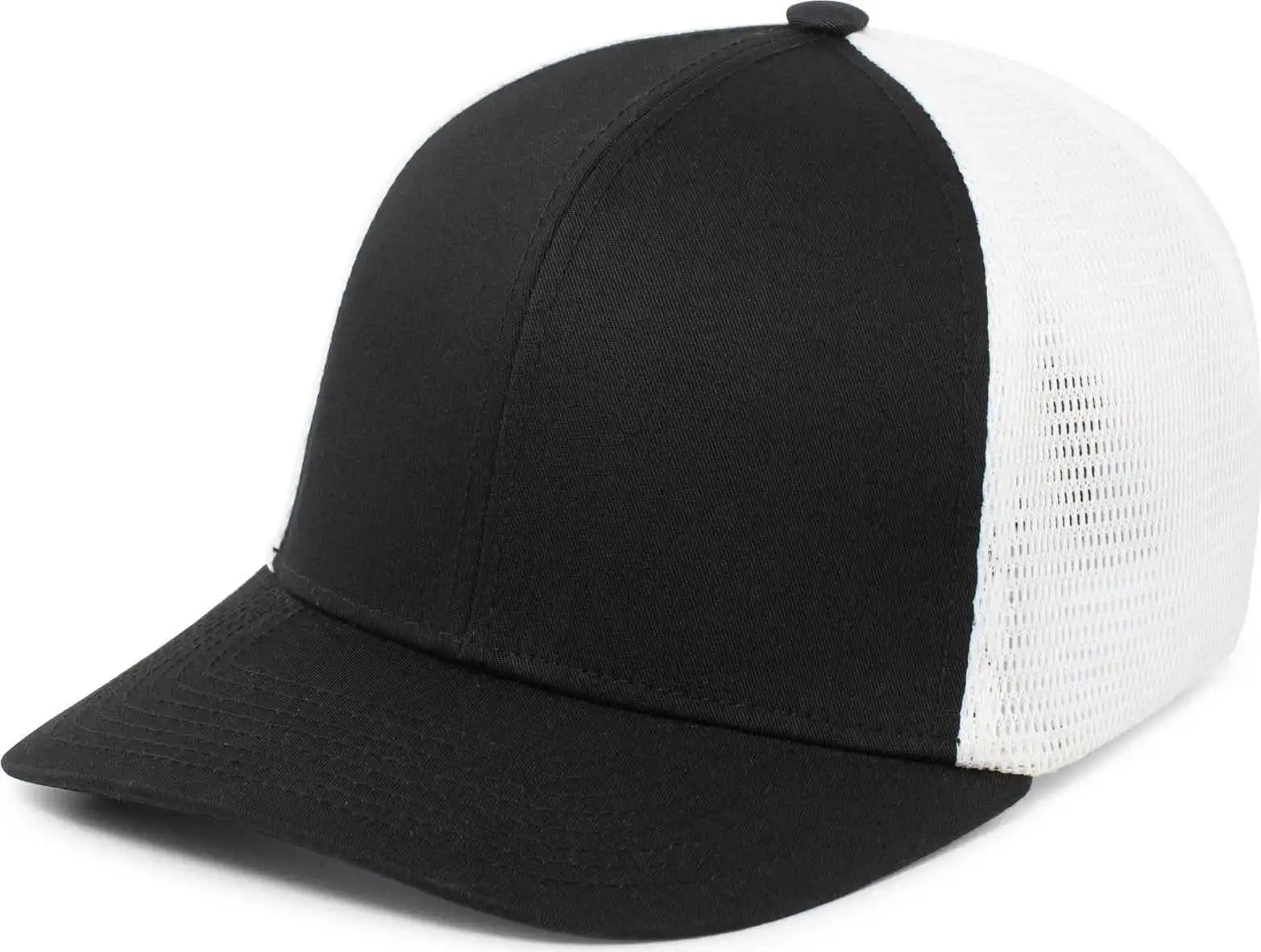 Pacific Headwear P401 Fusion Trucker Cap - Black White - 6 1/2’’ 7’’