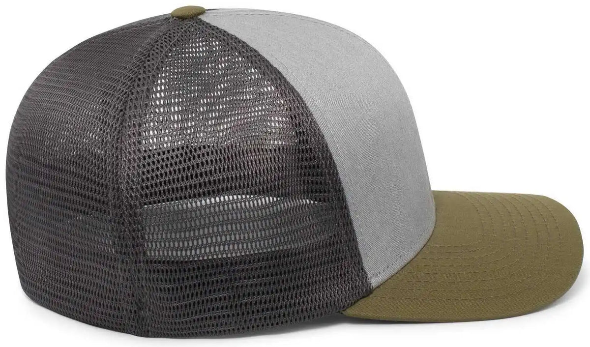 Pacific Headwear P401 Fusion Trucker Cap - Heather Grey Lt Charcoal Moss Green