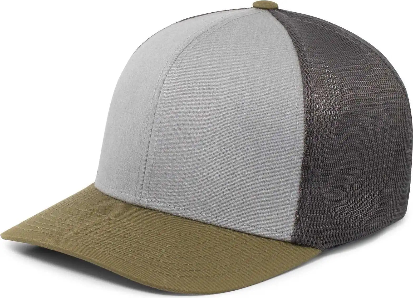Pacific Headwear P401 Fusion Trucker Cap - Heather Grey Lt Charcoal Moss Green - Gray Dark / 6 1/2’’ 7’’