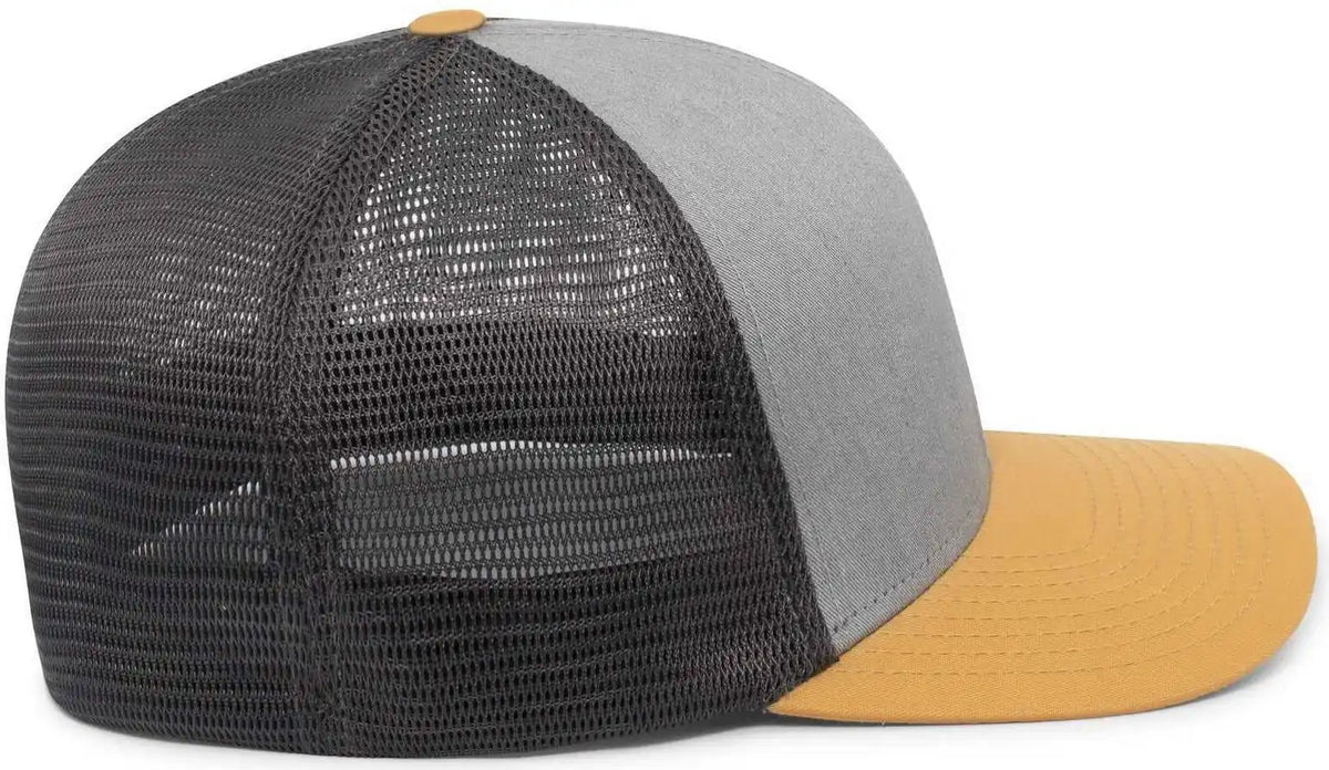 Pacific Headwear P401 Fusion Trucker Cap - Heather Grey Lt Charcoal Amber Gold