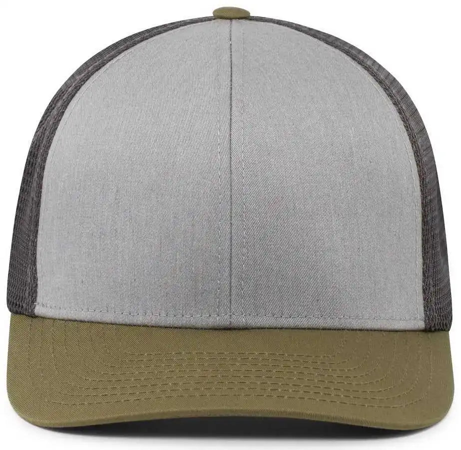 Pacific Headwear P401 Fusion Trucker Cap - Heather Grey Lt Charcoal Moss Green