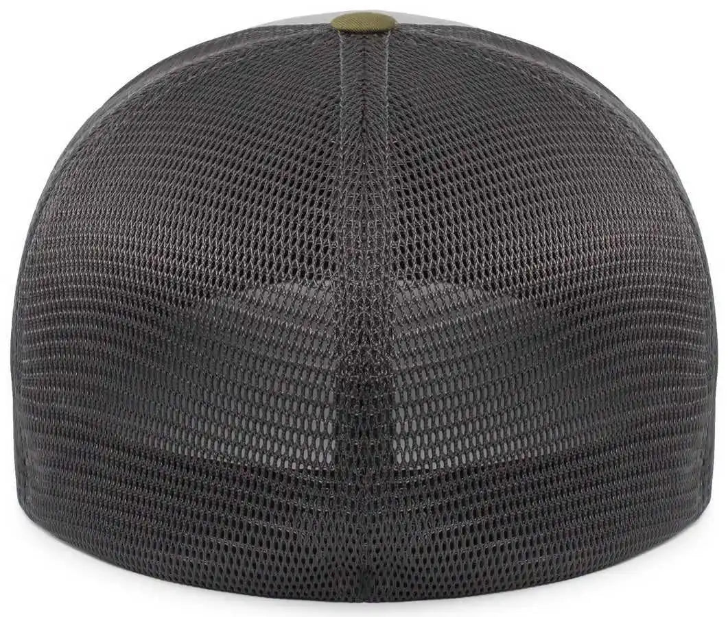 Pacific Headwear P401 Fusion Trucker Cap - Heather Grey Lt Charcoal Moss Green