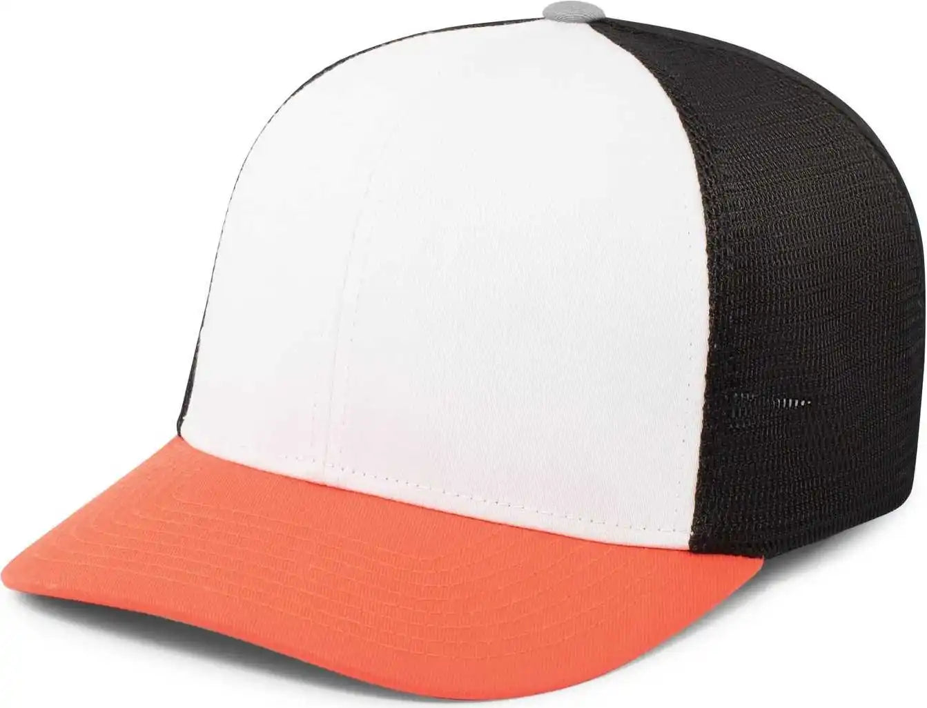 Pacific Headwear P401 Fusion Trucker Cap - White Black Orange - 6 3/8’’ - 7/8’’