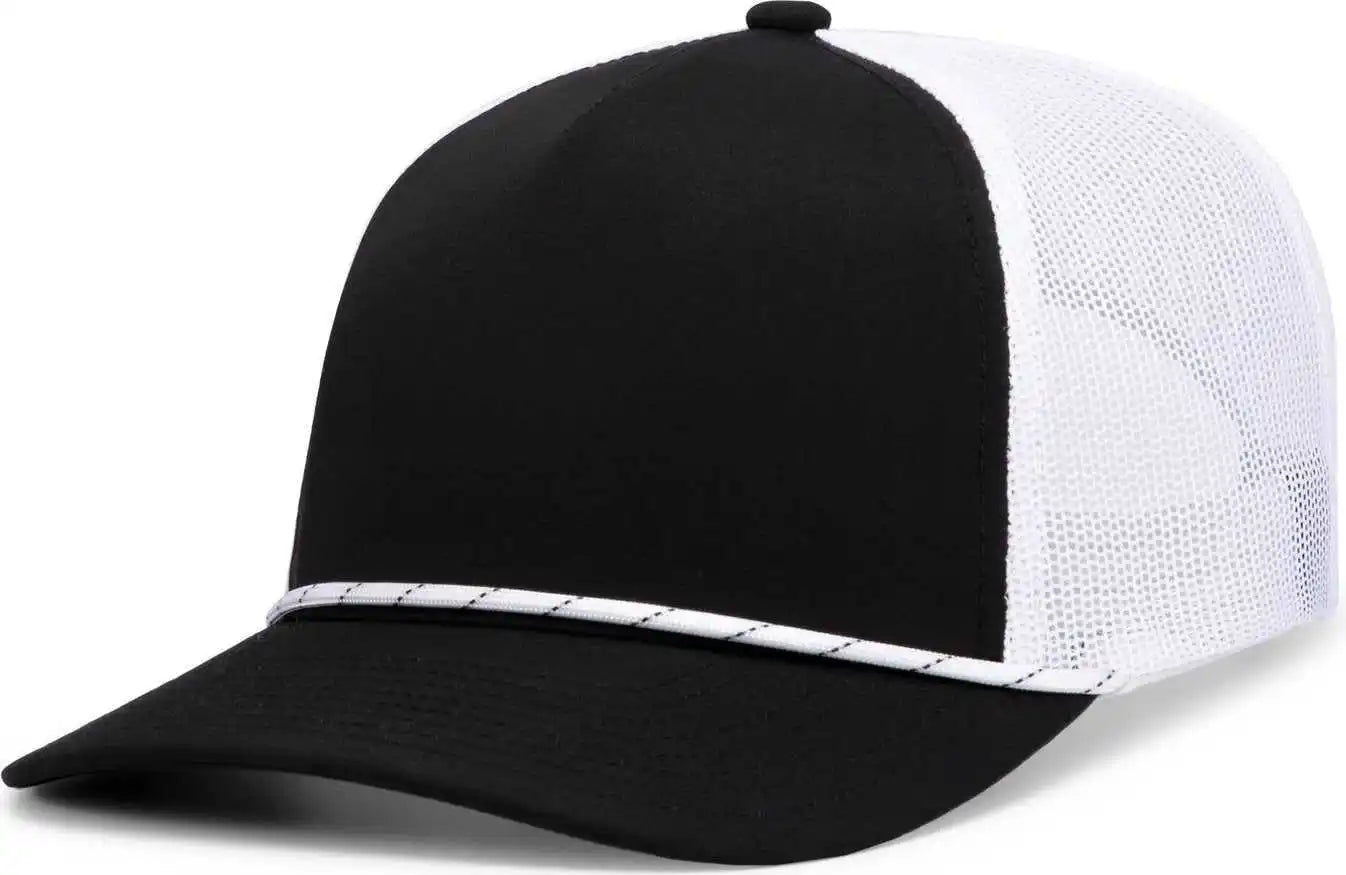Pacific Headwear P423 Weekender Trucker Cap - Black White - 7’’ 7 7/8’’