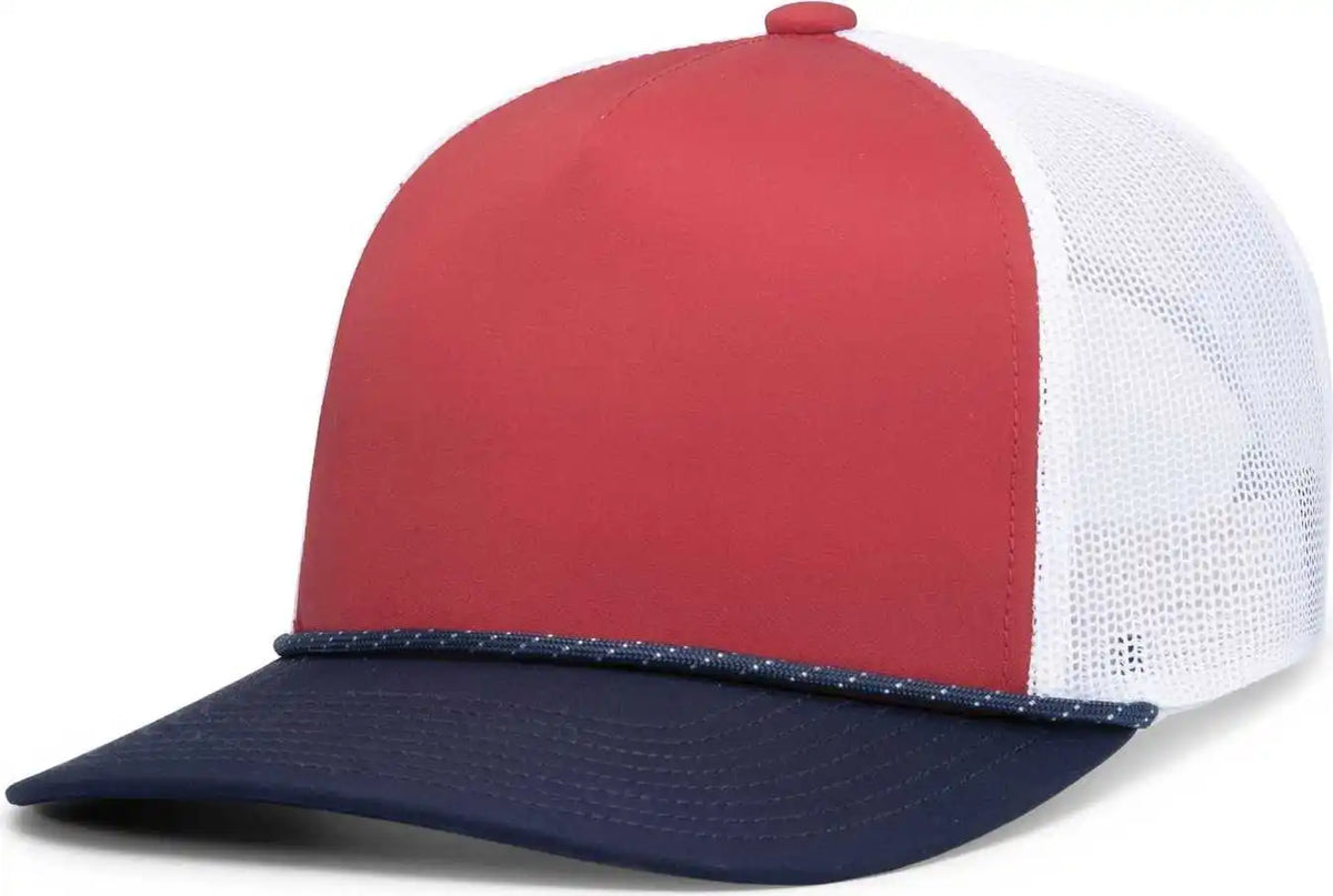 Pacific Headwear P423 Weekender Trucker Cap - Red White Navy - 7’’ 7 7/8’’