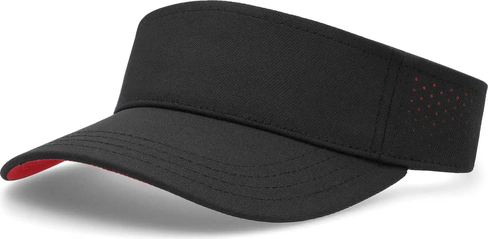 Pacific Headwear P500 Perforated Coolcore Visor Black Red / 7’’ 7 7/8’’