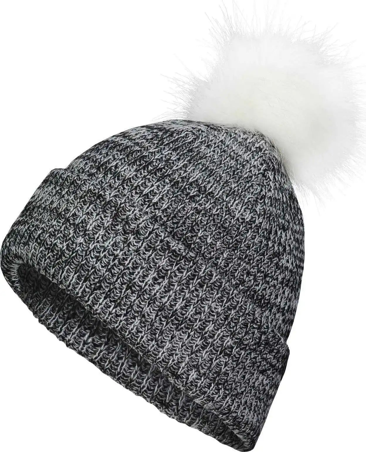 Pacific Headwear P604k Faux Fur Pom Beanie - Black White - 7’’ - 7 7/8’’