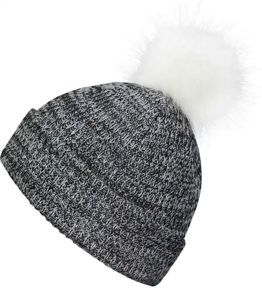 Pacific Headwear P604k Faux Fur Pom Beanie Black White / 7’’ 7 7/8’’