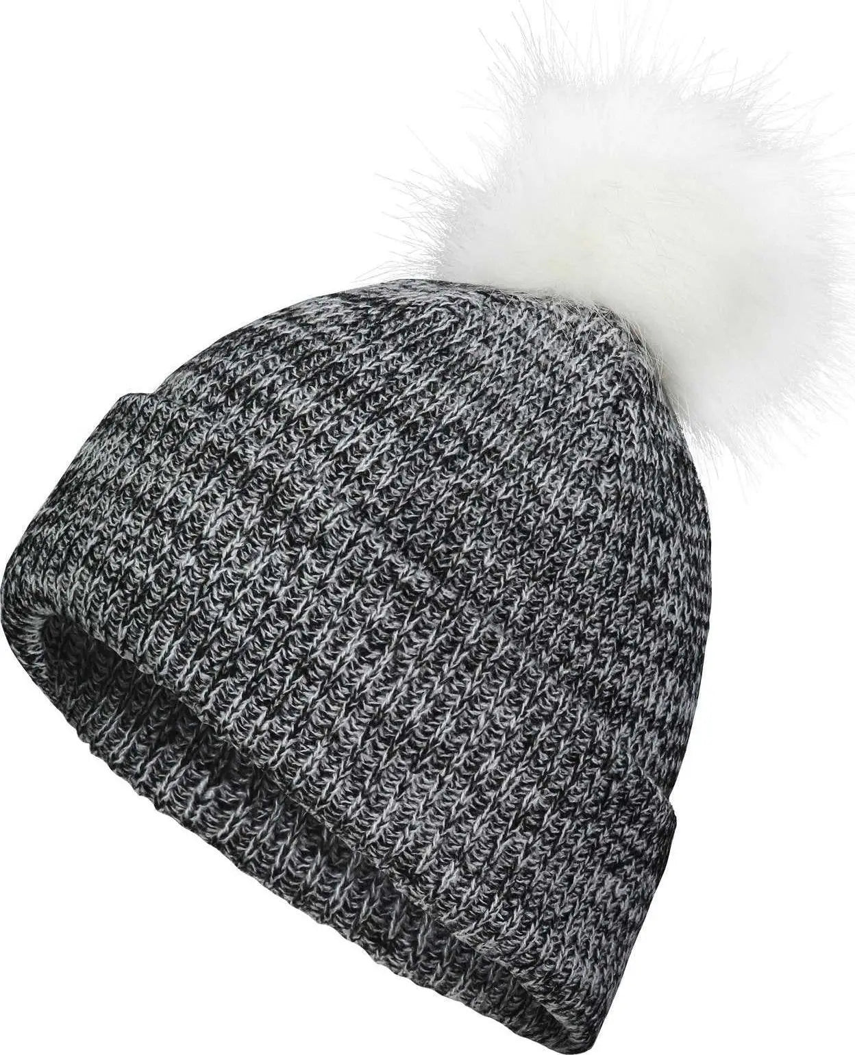 Pacific Headwear P604k Faux Fur Pom Beanie - Black White - 7’’ - 7 7/8’’