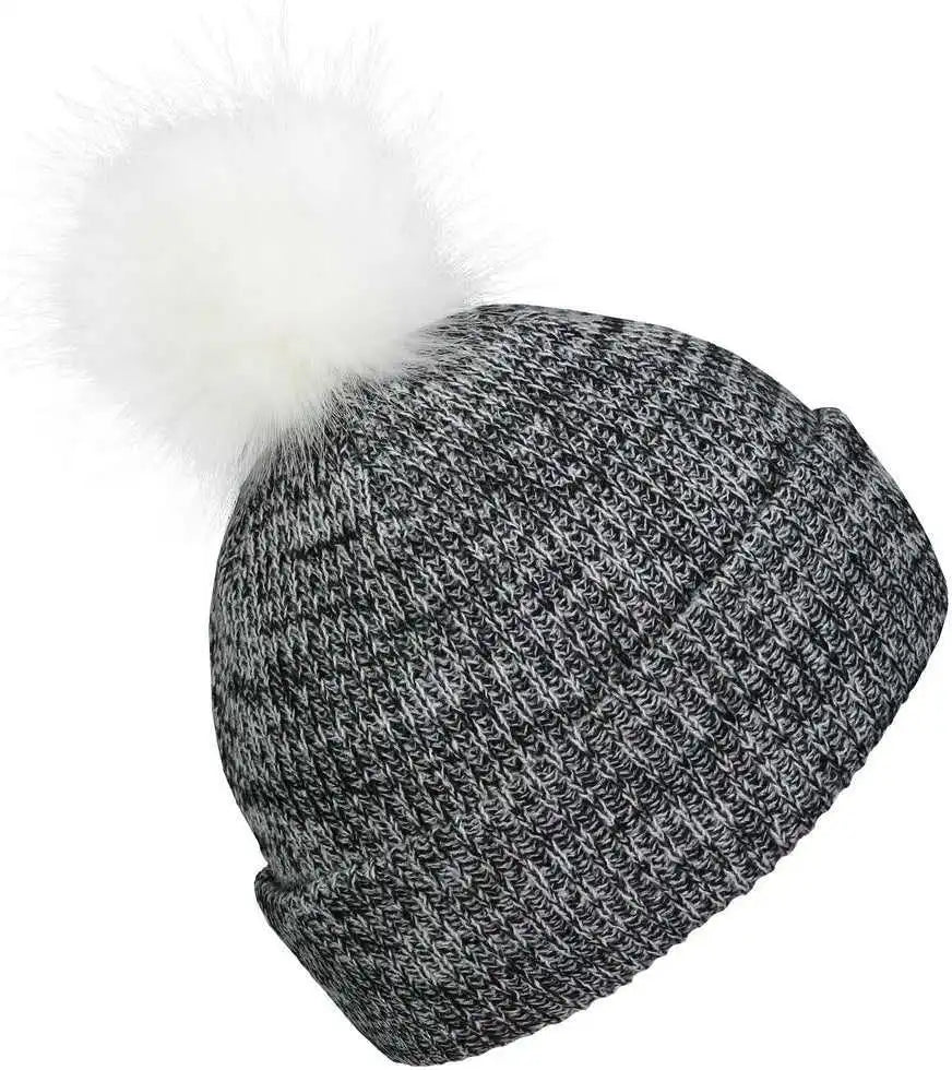 Pacific Headwear P604k Faux Fur Pom Beanie Black White / 7’’ 7 7/8’’