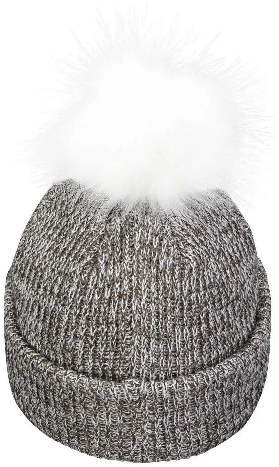 Pacific Headwear P604k Faux Fur Pom Beanie - Brown White - 7’’ - 7 7/8’’