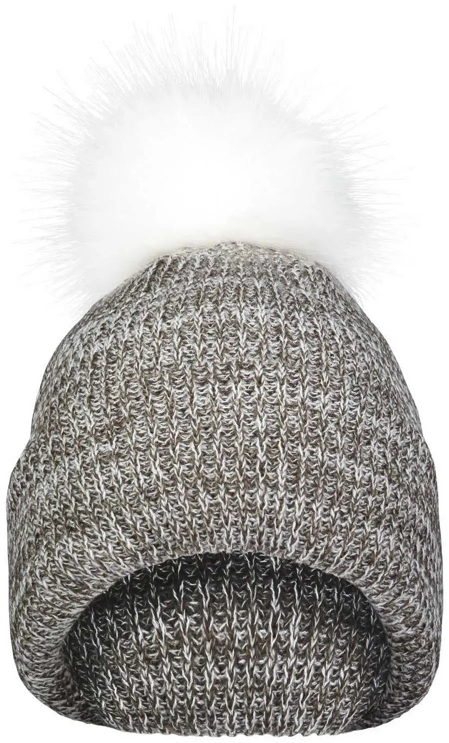 Pacific Headwear P604k Faux Fur Pom Beanie - Brown White - 7’’ - 7 7/8’’