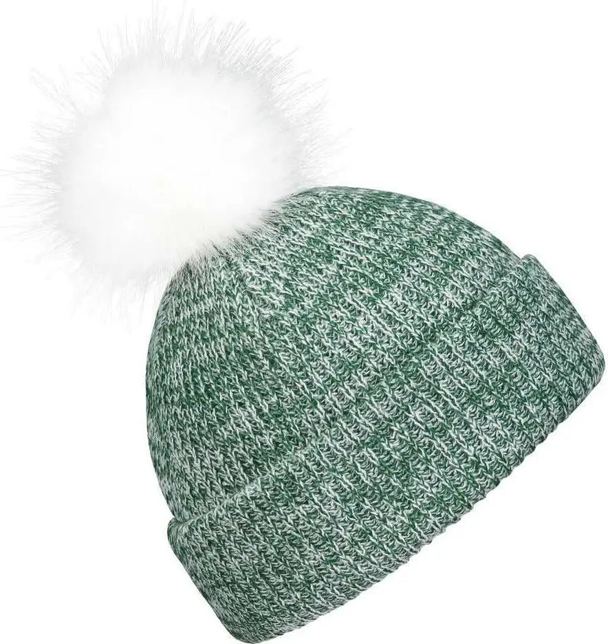 Pacific Headwear P604k Faux Fur Pom Beanie - Dark Green White