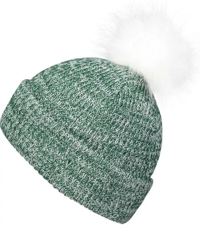 Pacific Headwear P604k Faux Fur Pom Beanie - Dark Green White