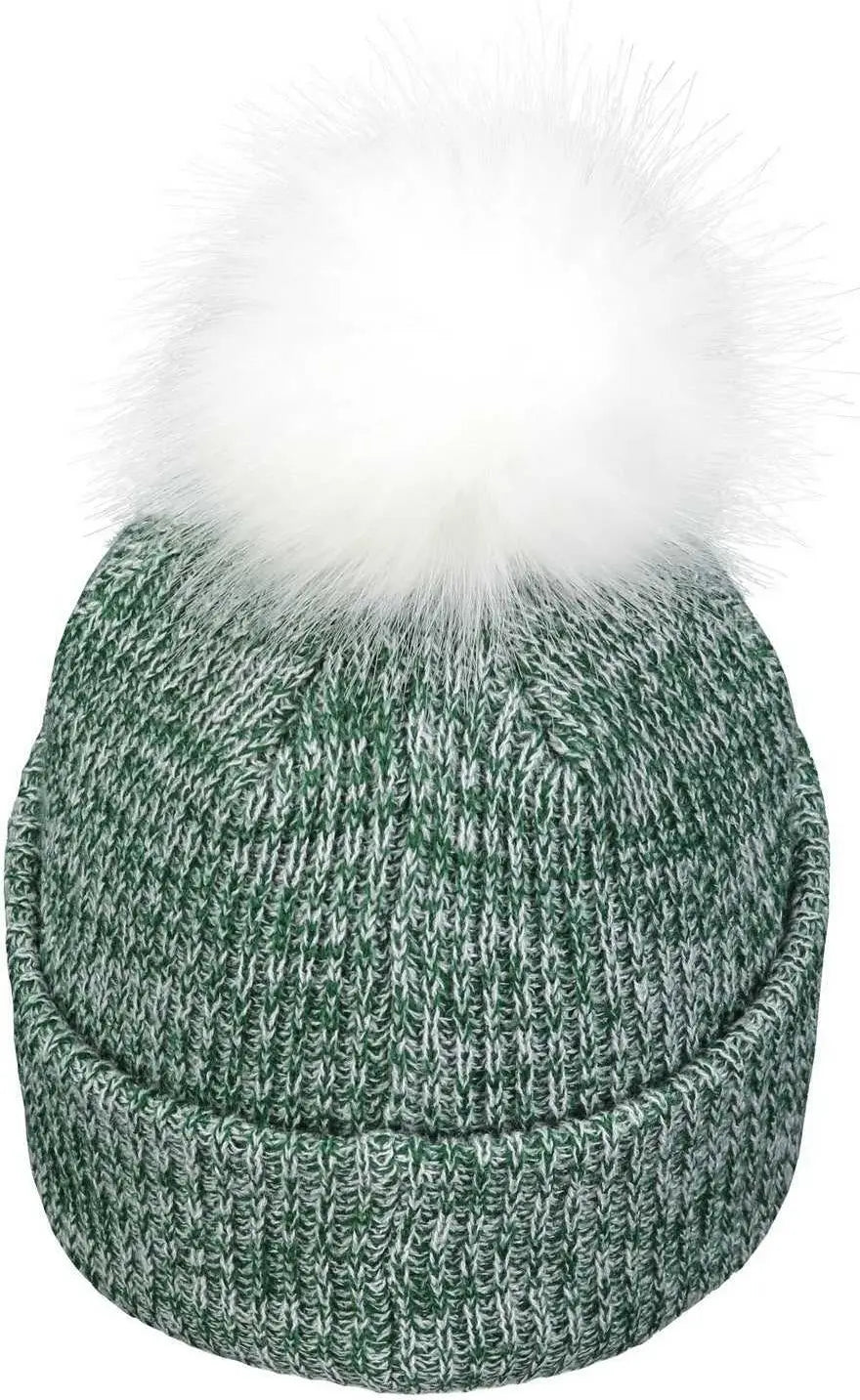 Pacific Headwear P604k Faux Fur Pom Beanie - Dark Green White