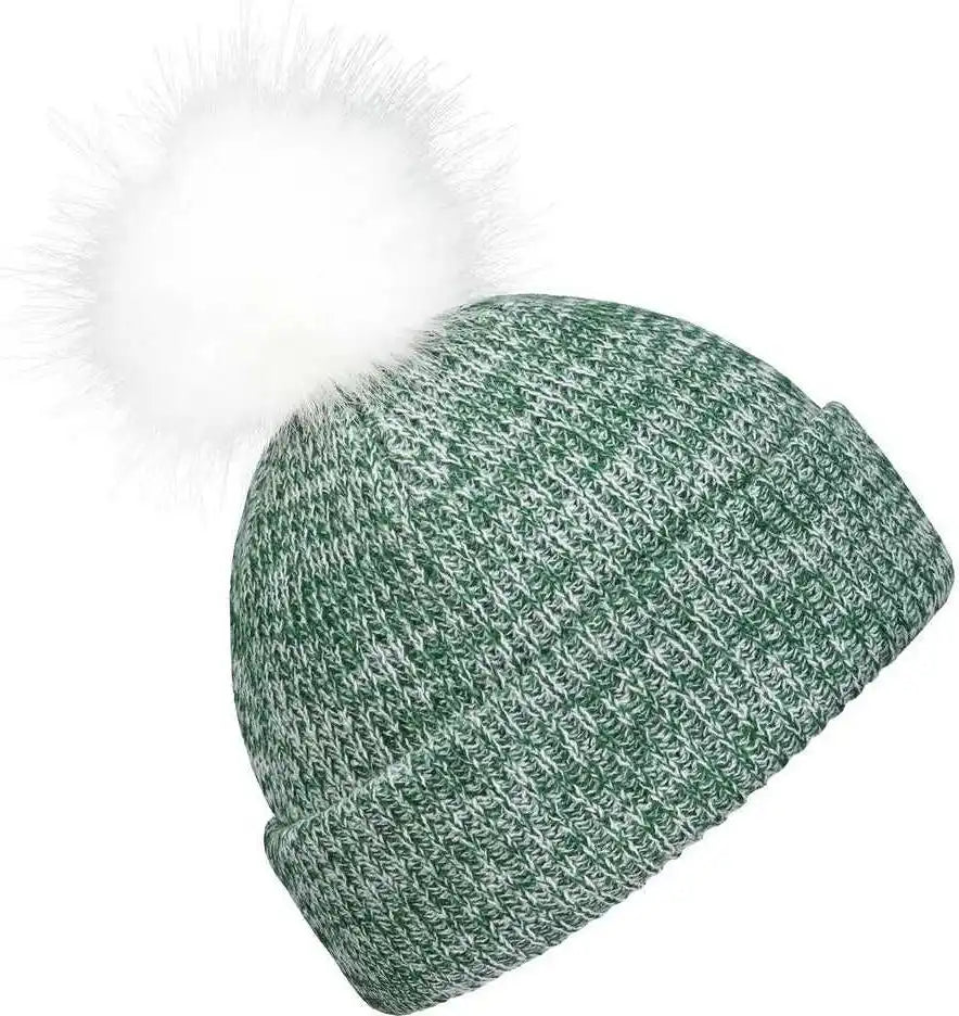 Pacific Headwear P604k Faux Fur Pom Beanie Dark Green White Forest / 7’’ 7 7/8’’