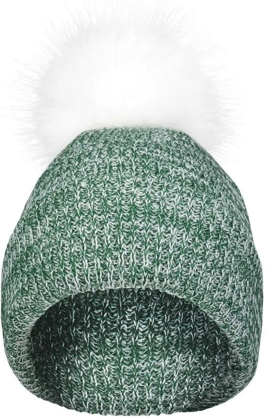 Pacific Headwear P604k Faux Fur Pom Beanie - Dark Green White - Forest / 7’’ - 7 7/8’’