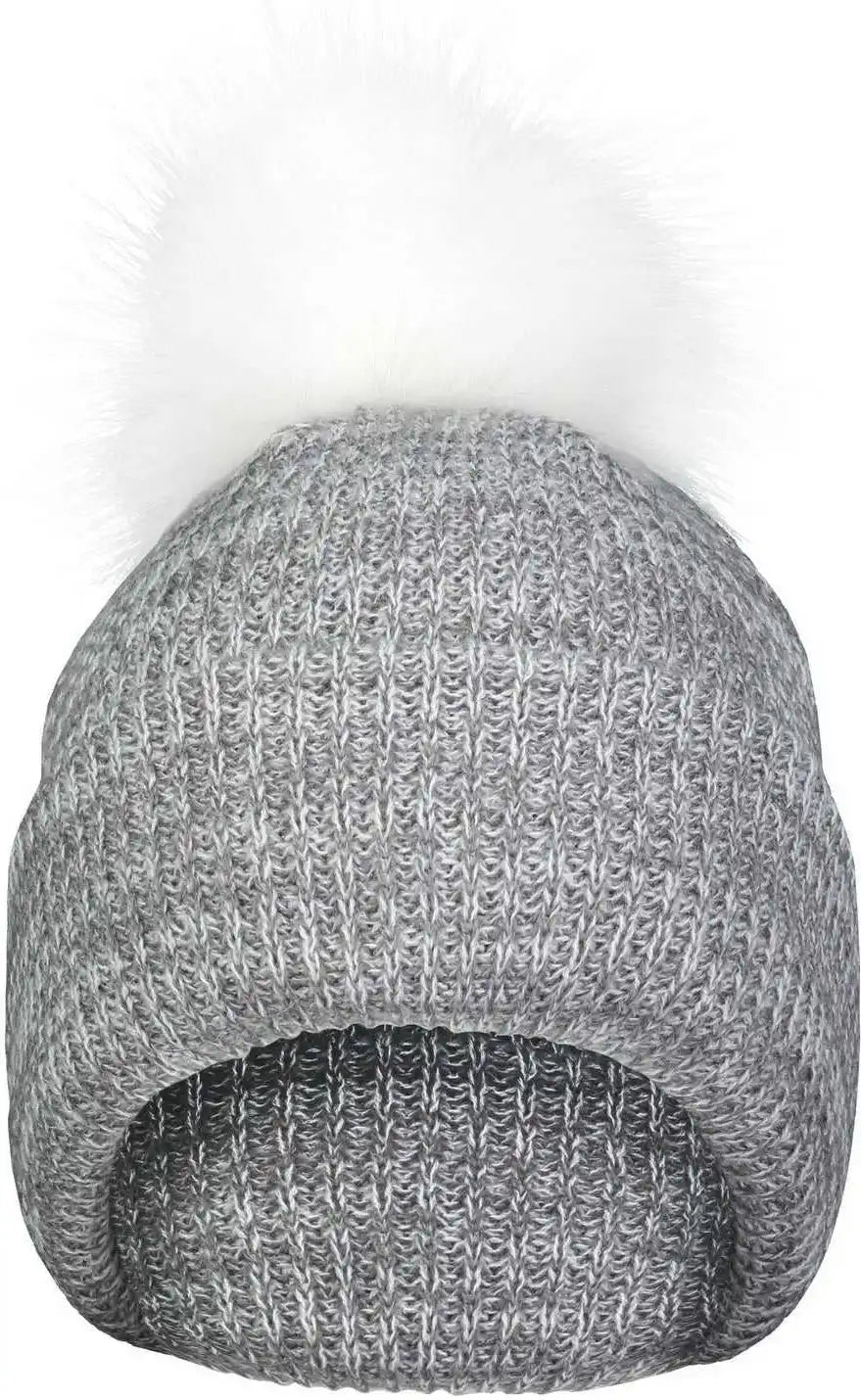 Pacific Headwear P604k Faux Fur Pom Beanie - Graphite White - 7’’ - 7 7/8’’
