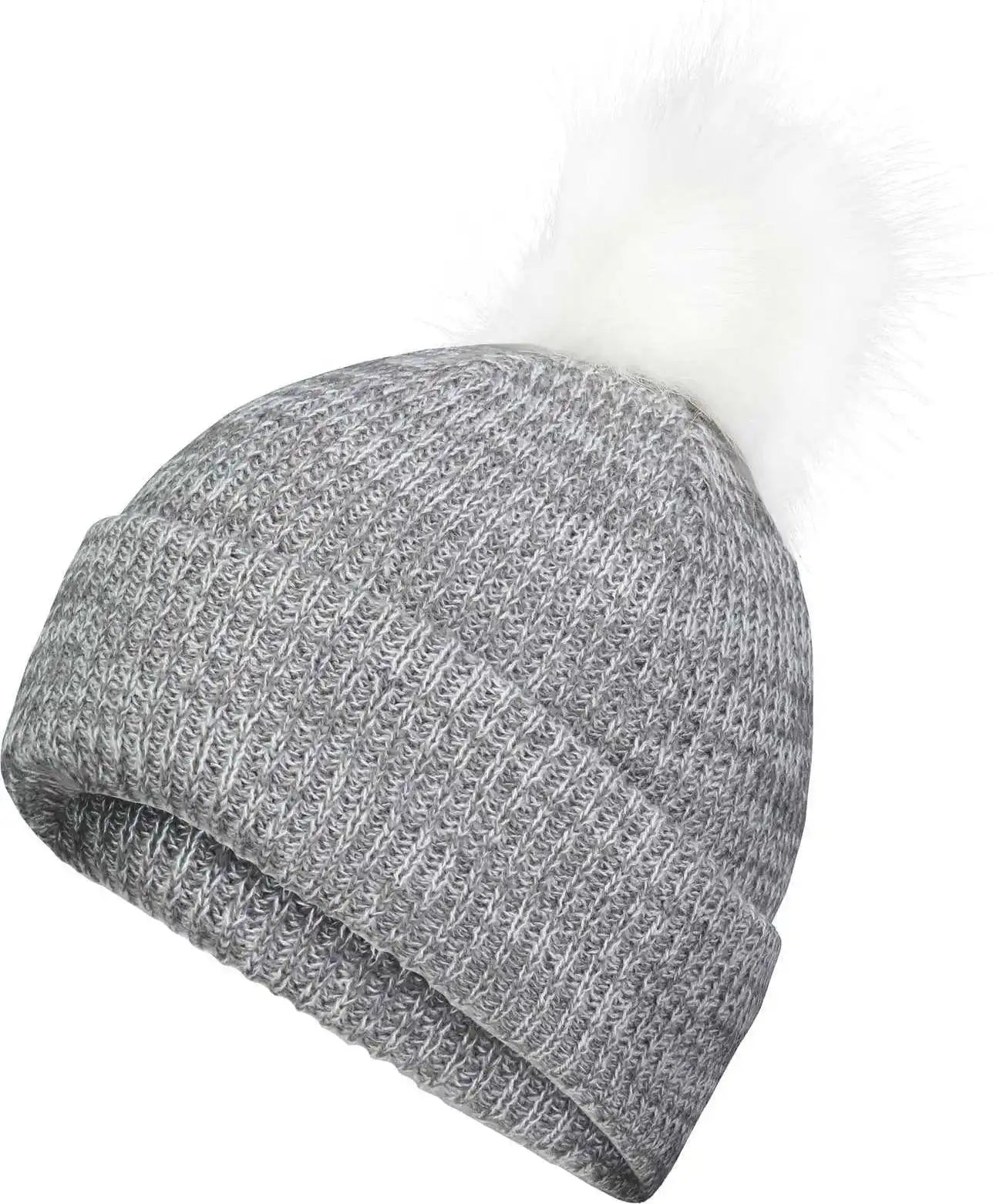 Pacific Headwear P604k Faux Fur Pom Beanie - Graphite White - 7’’ - 7 7/8’’