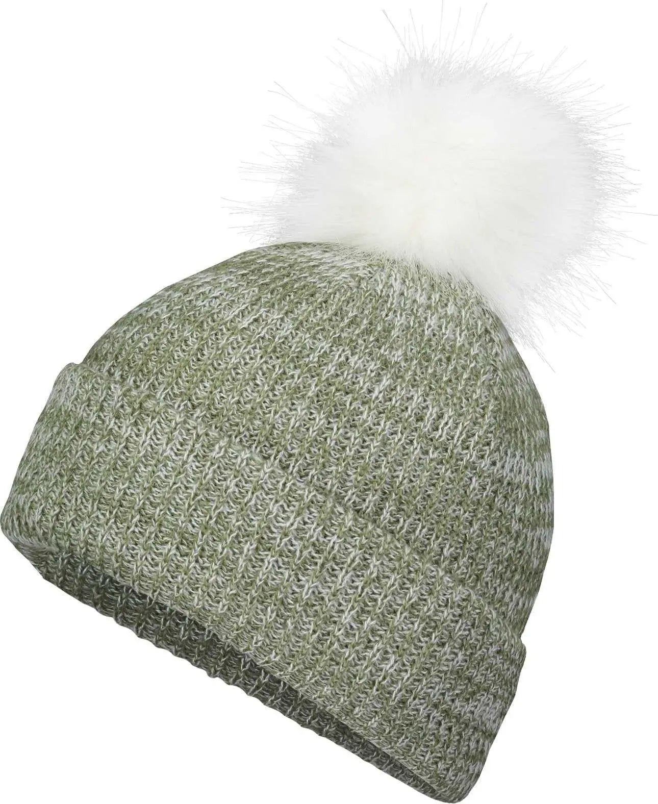 Pacific Headwear P604k Faux Fur Pom Beanie - Loden White