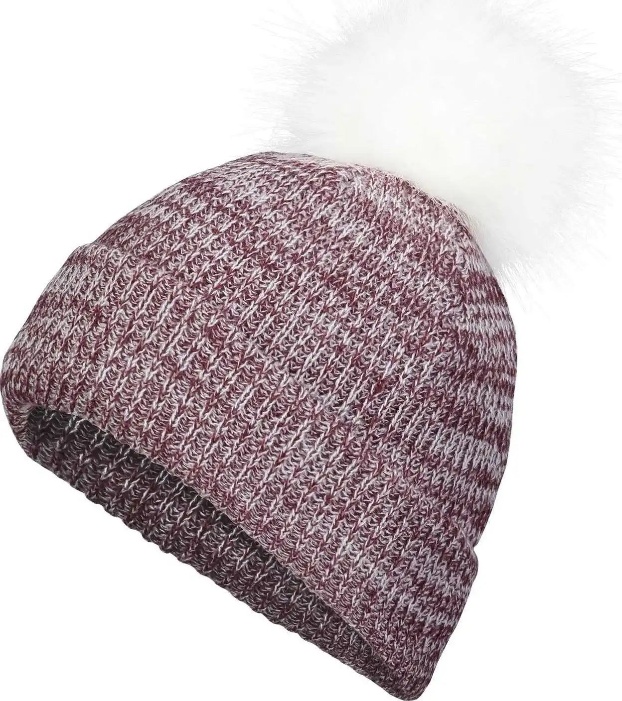 Pacific Headwear P604k Faux Fur Pom Beanie - Maroon White - 7’’ - 7 7/8’’