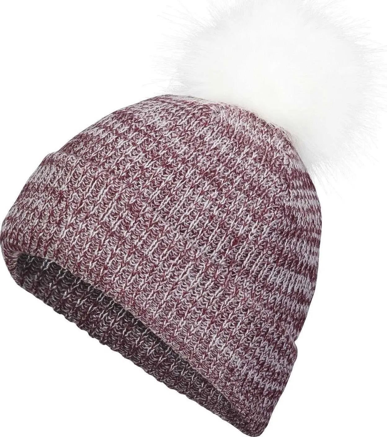 Pacific Headwear P604k Faux Fur Pom Beanie - Maroon White