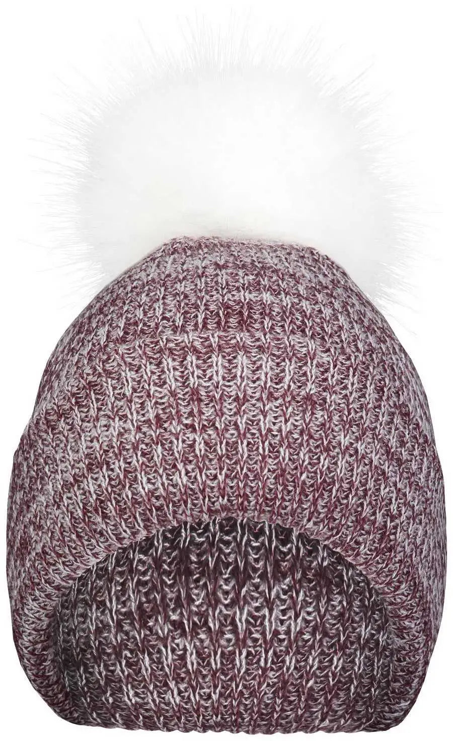 Pacific Headwear P604k Faux Fur Pom Beanie - Maroon White