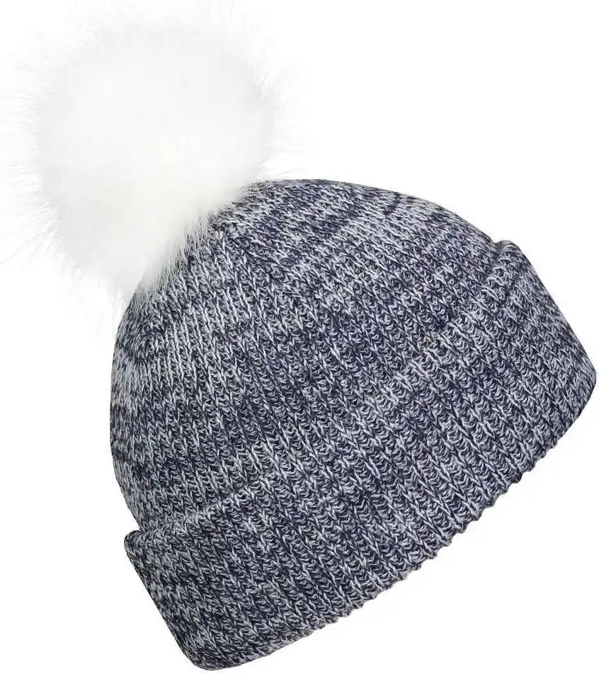 Pacific Headwear P604k Faux Fur Pom Beanie Navy White / 7’’ 7 7/8’’