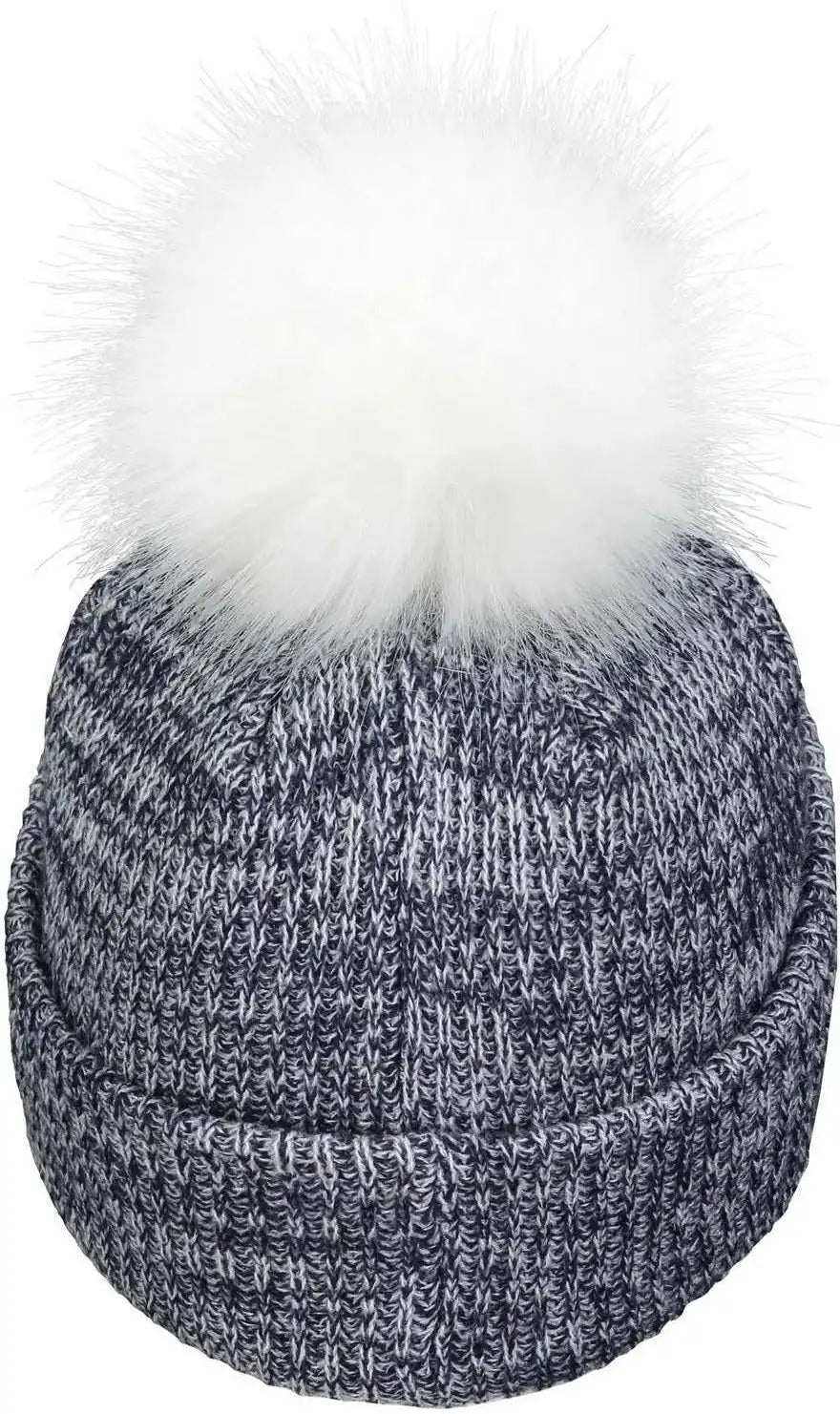 Pacific Headwear P604k Faux Fur Pom Beanie Navy White / 7’’ 7 7/8’’