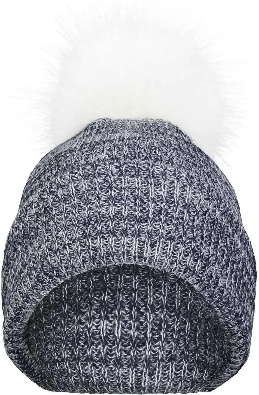 Pacific Headwear P604k Faux Fur Pom Beanie - Navy White - 7’’ - 7 7/8’’