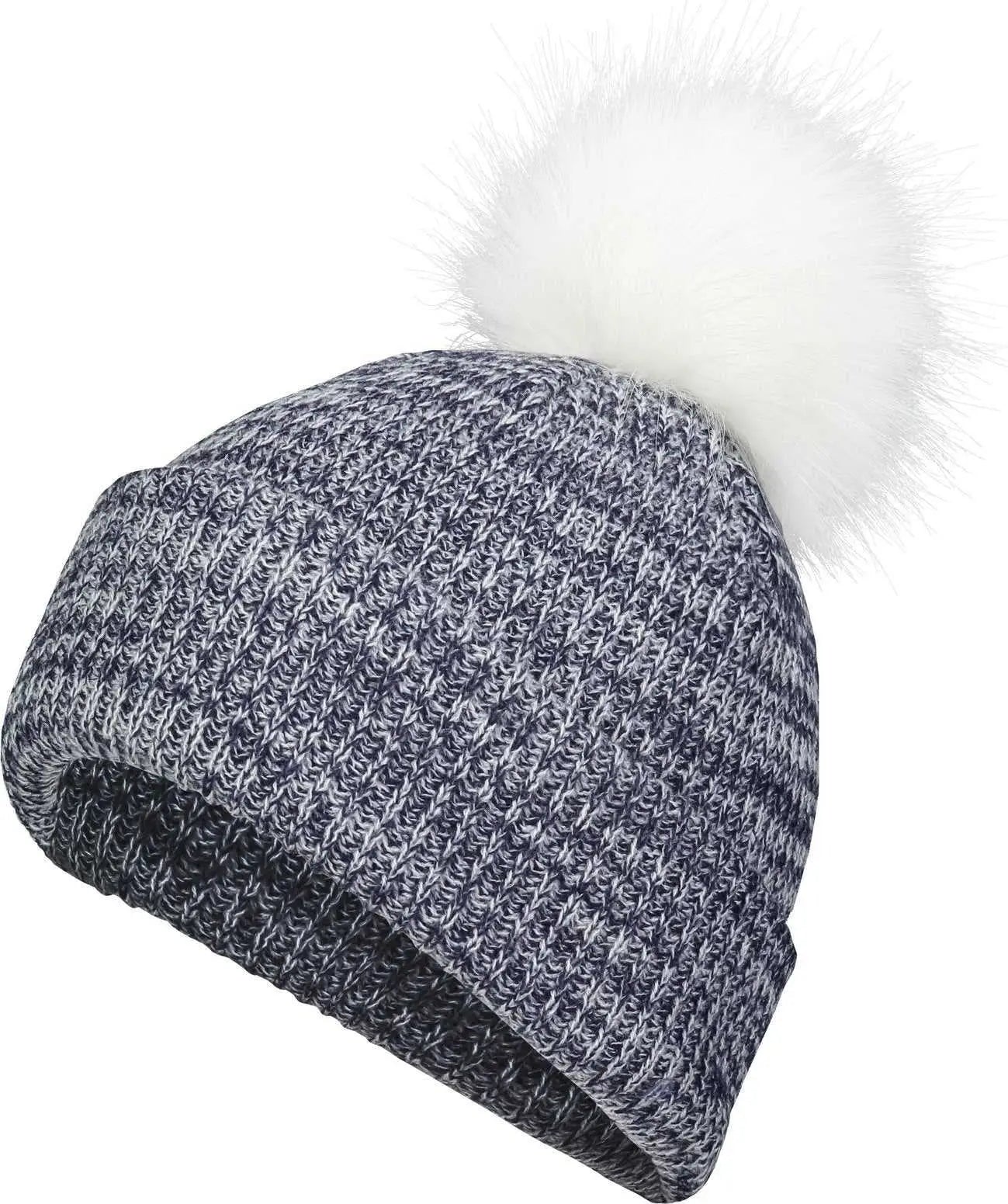 Pacific Headwear P604k Faux Fur Pom Beanie - Navy White