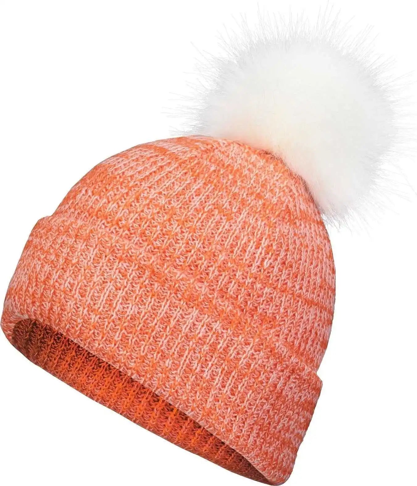 Pacific Headwear P604k Faux Fur Pom Beanie - Orange White - 7’’ - 7 7/8’’