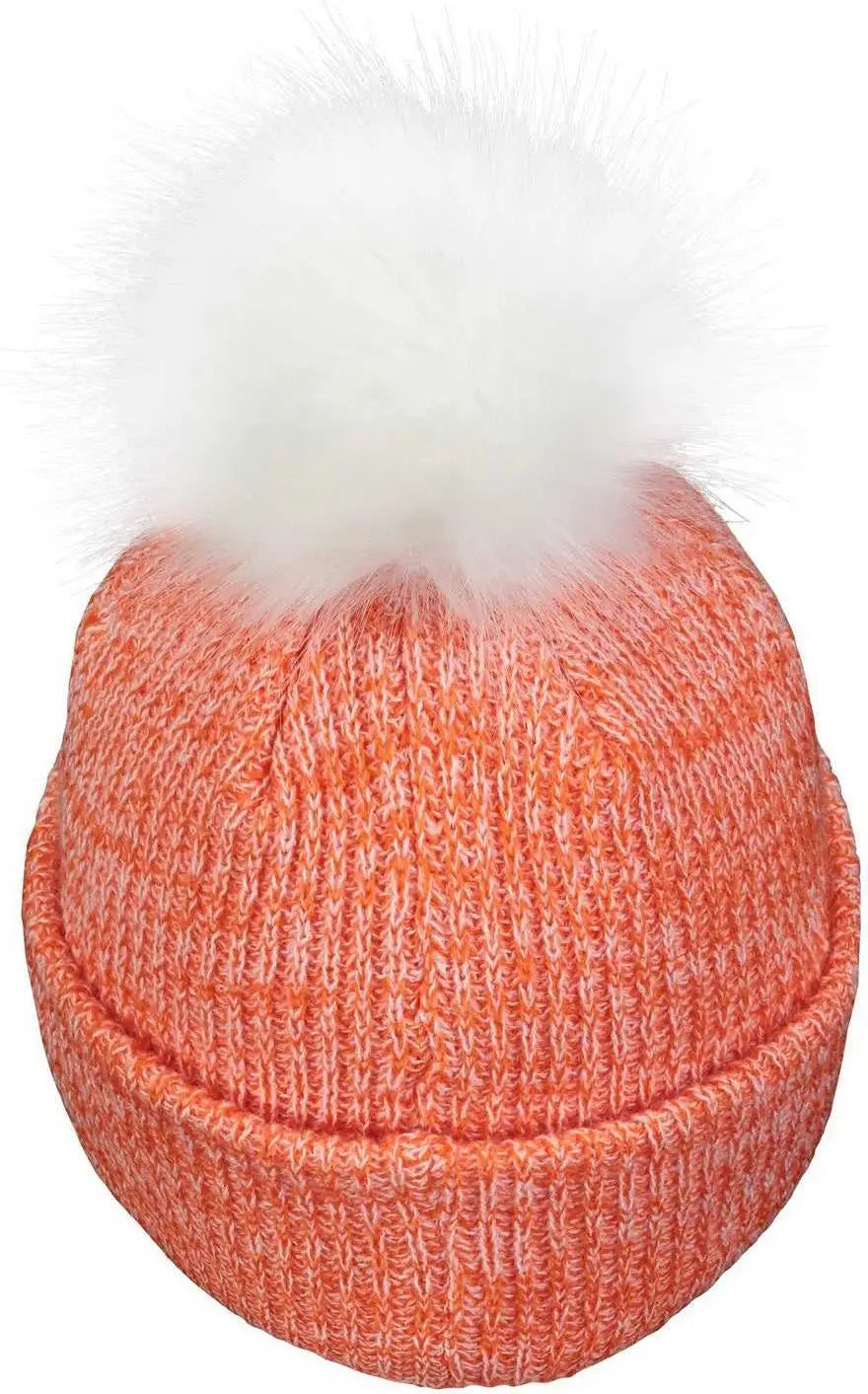 Pacific Headwear P604k Faux Fur Pom Beanie - Orange White - 7’’ - 7 7/8’’