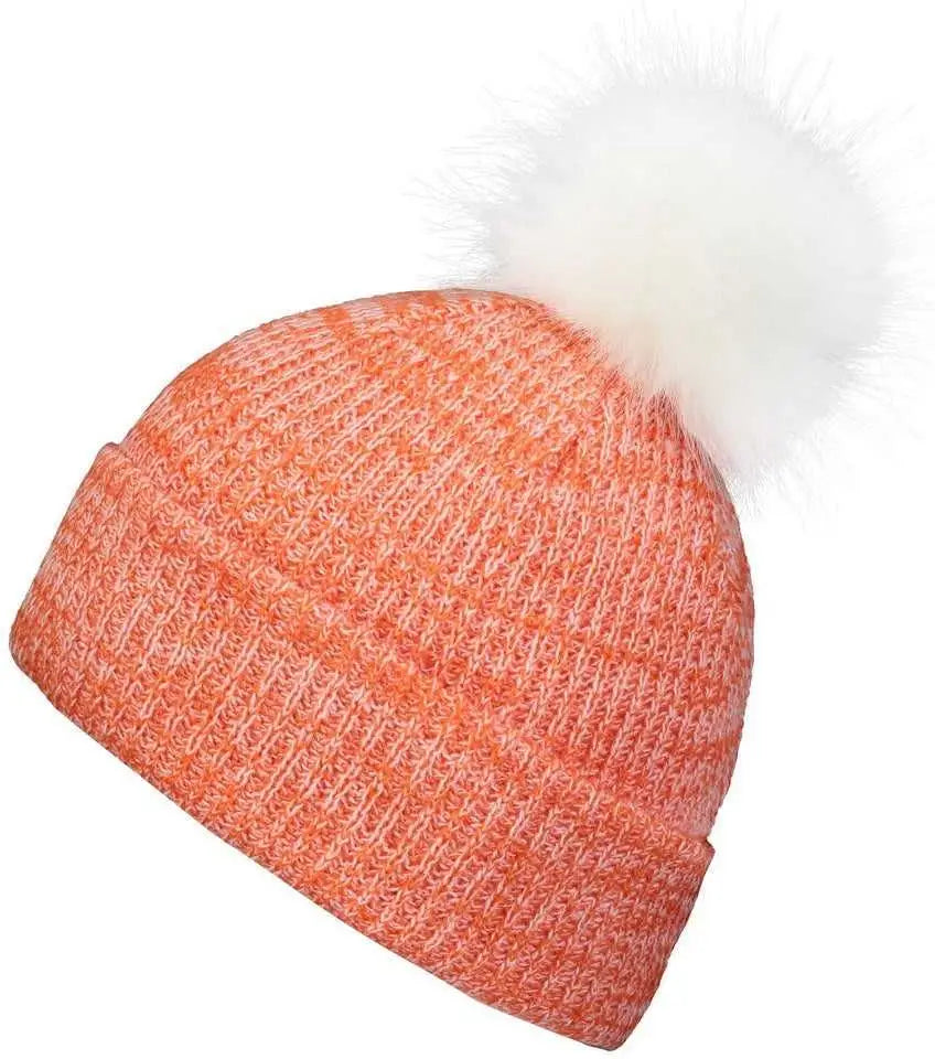 Pacific Headwear P604k Faux Fur Pom Beanie - Orange White - 7’’ - 7 7/8’’