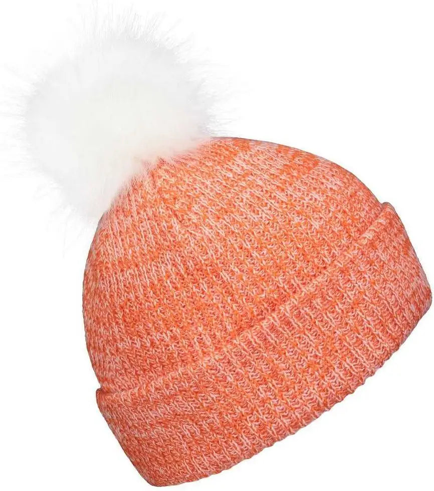 Pacific Headwear P604k Faux Fur Pom Beanie - Orange White - 7’’ - 7 7/8’’